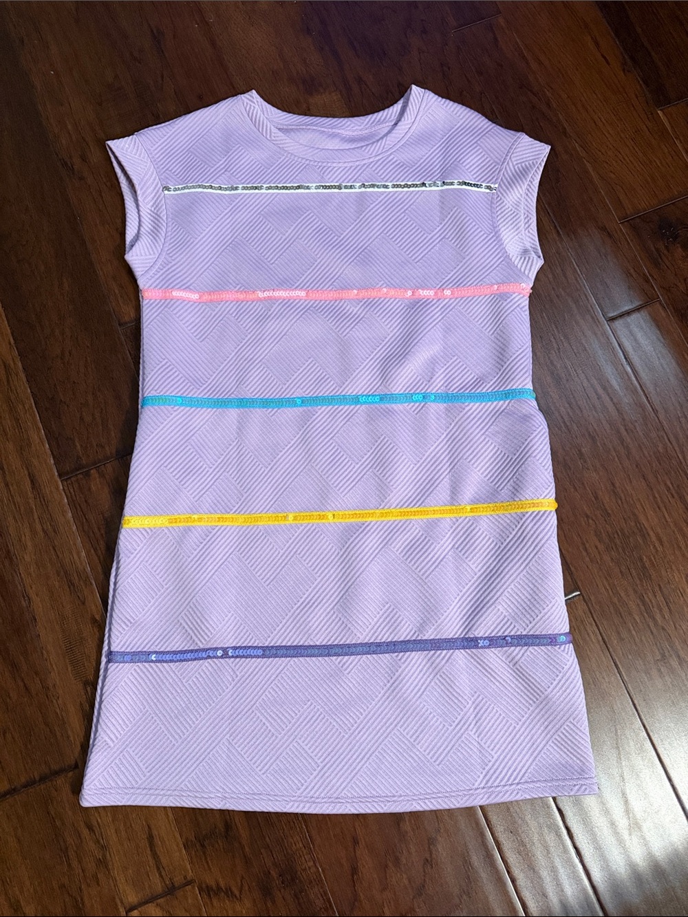 Lilac Mini Dress with Rainbow Stripe Accents